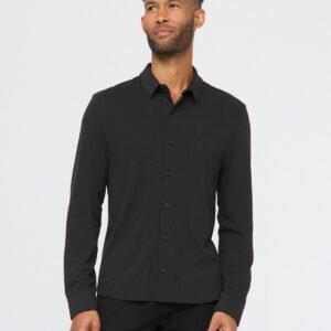 Knit Button Down Air Flow Pique - Black