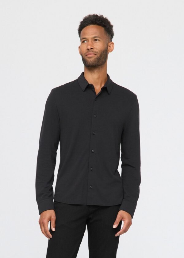 Knit Button Down Air Flow Pique - Black