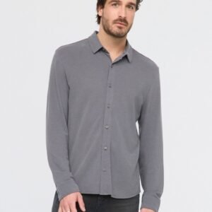 Knit Button Down Air Flow Pique - Charcoal