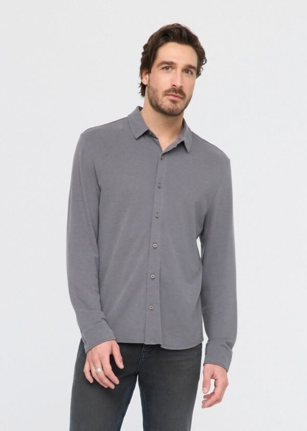 Knit Button Down Air Flow Pique - Charcoal